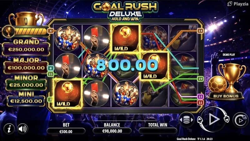 Goal Rush Deluxe - Basisspiel, Gewinnlinie getroffen
